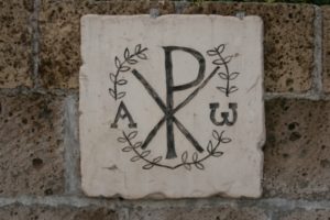 Chi rho from catacomb in Domitilla, Rome. Source: domitilla.info